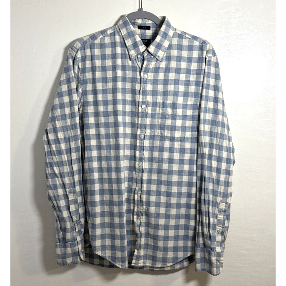 J.Crew Men's Medium Slim Fit Shirt Blue Plaid Long Sleeve Button Down Homespun